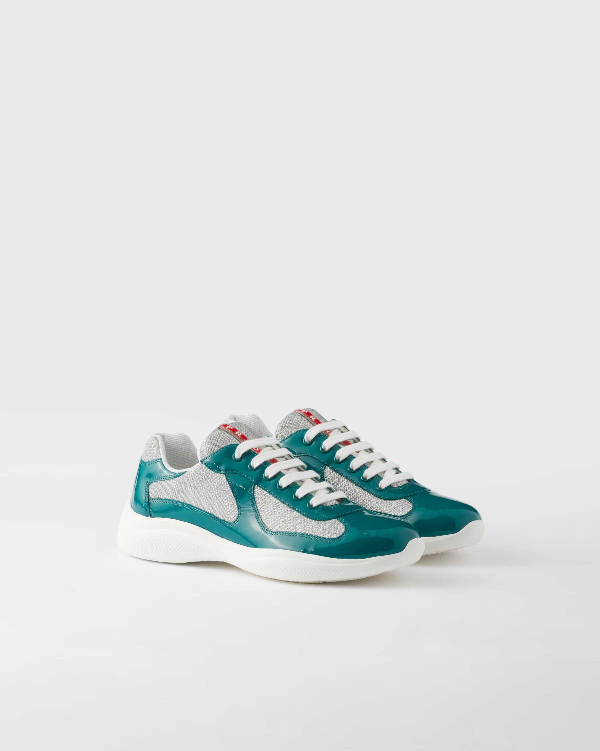 Patent leather and technical fabric Prada America's Cup sneakers( Lagoon Blue/Silver)
