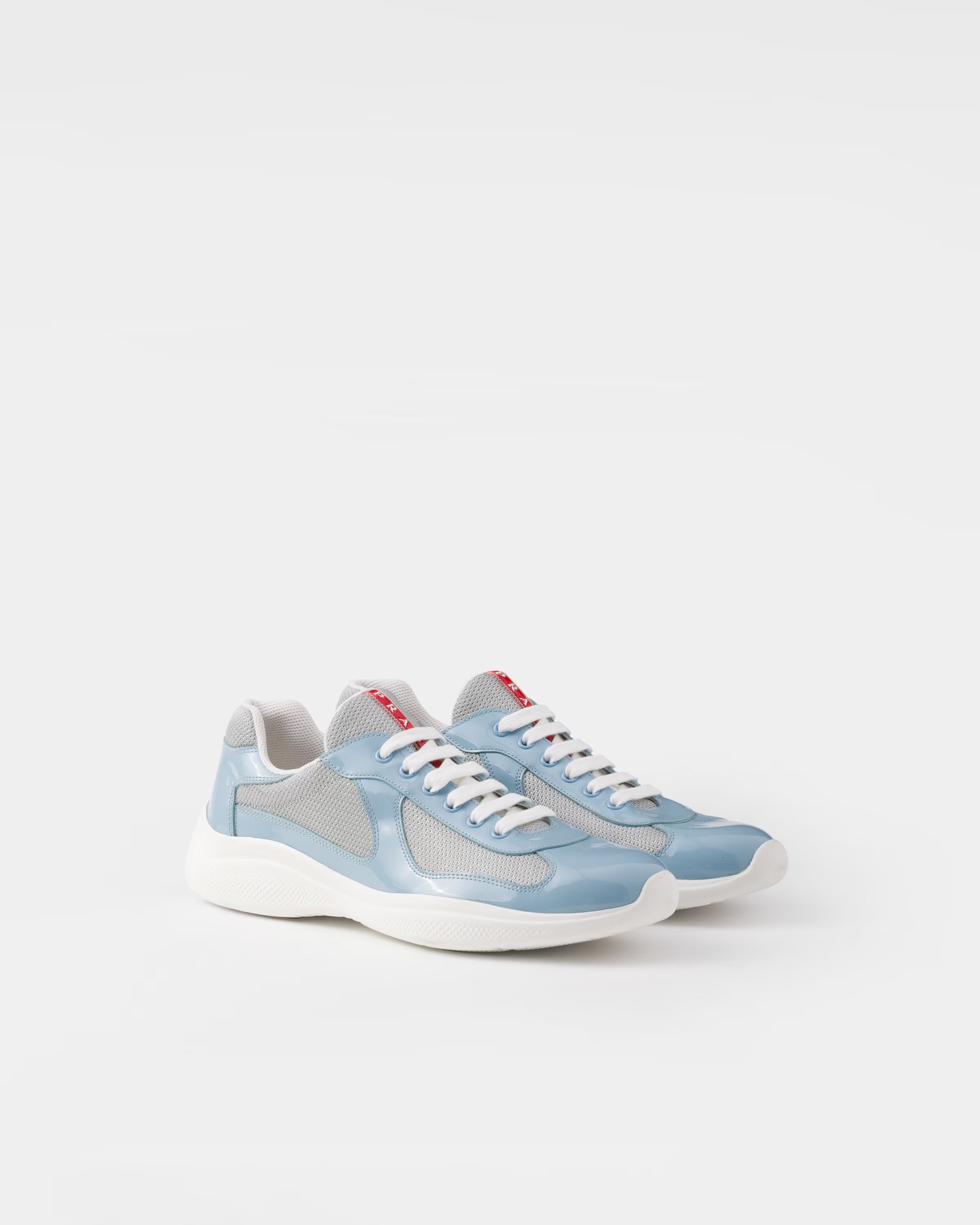 Patent leather and technical fabric Prada America's Cup sneakers (Silver/Celeste)