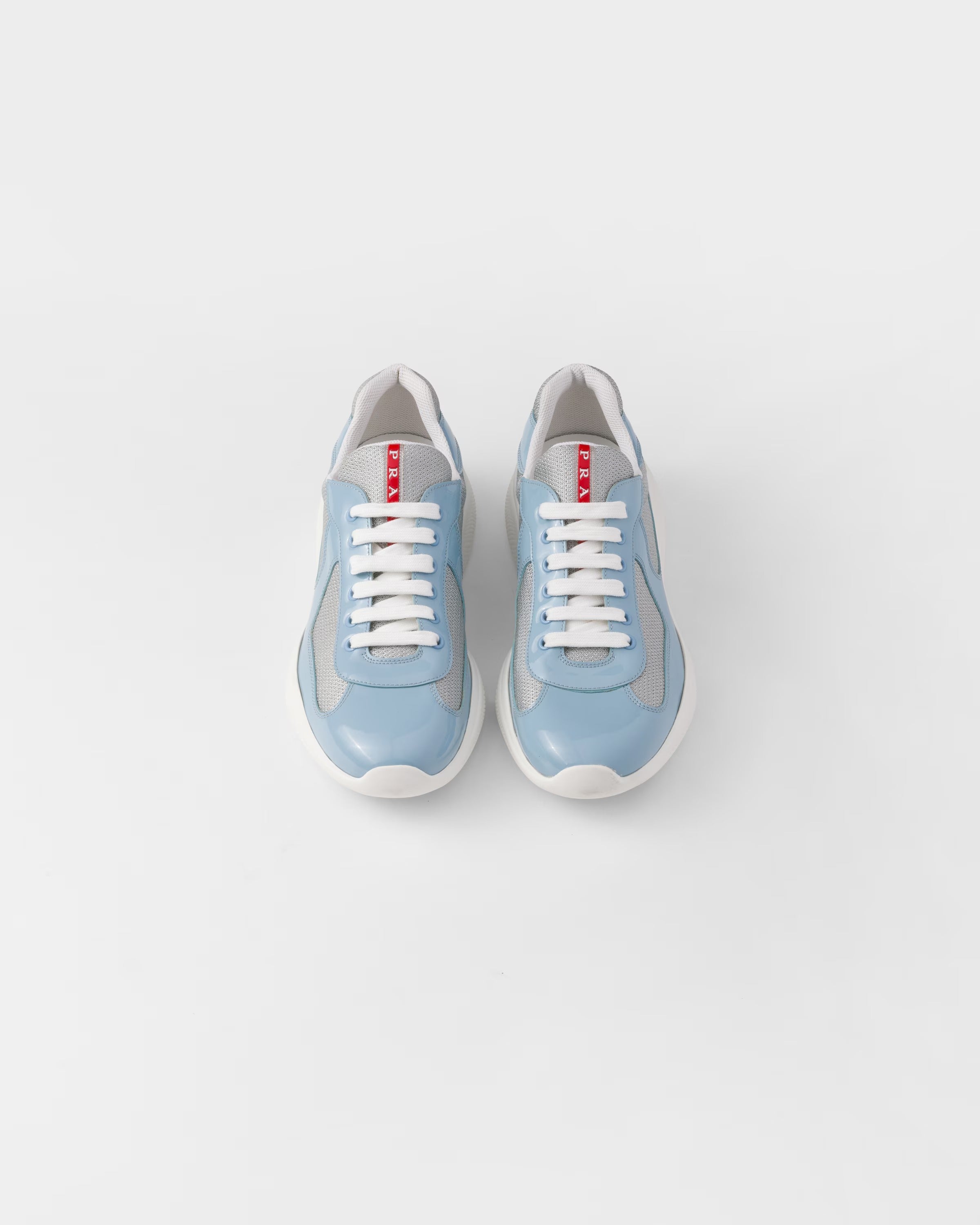 Patent leather and technical fabric Prada America's Cup sneakers (Silver/Celeste)