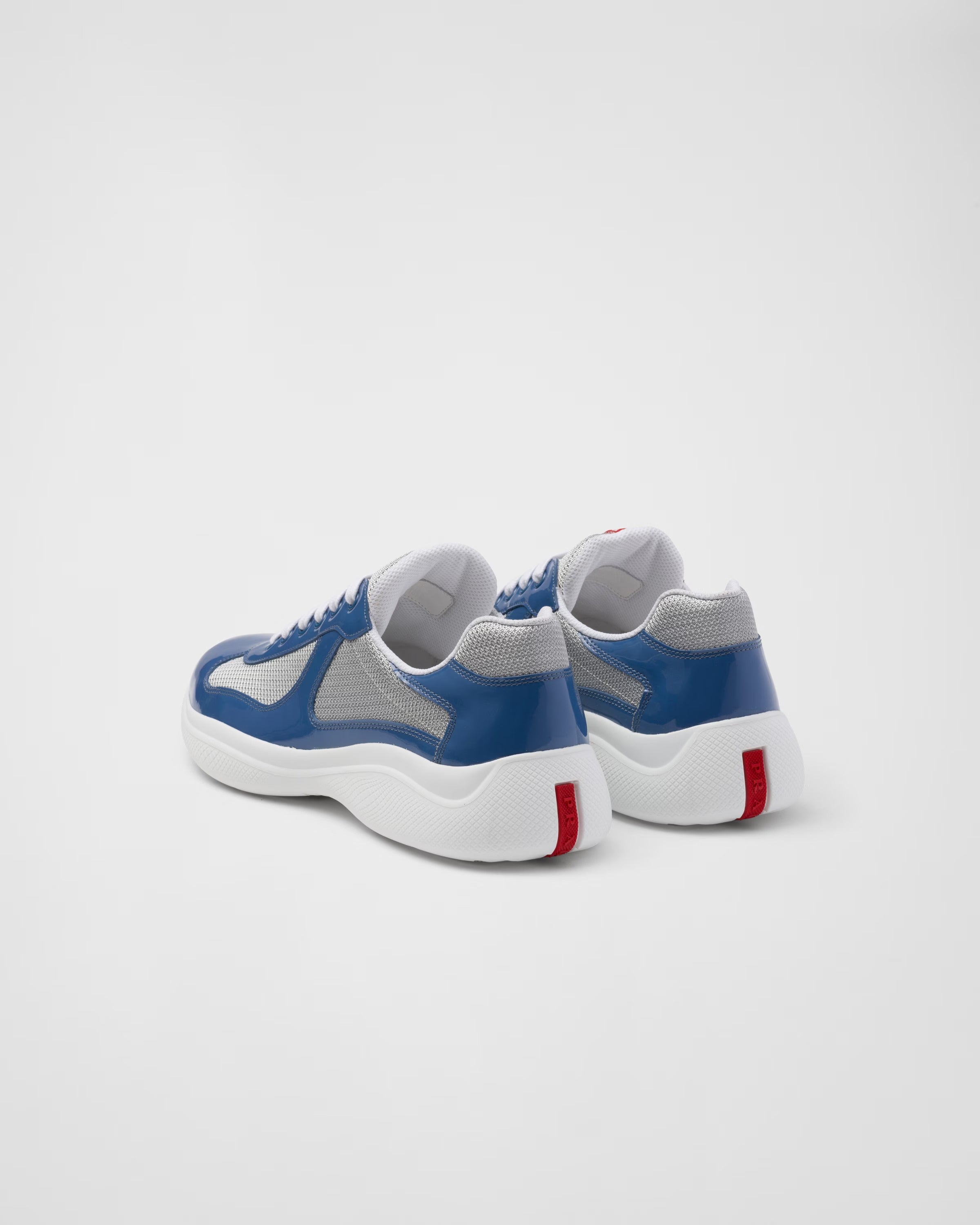 Patent leather and technical fabric Prada America's Cup sneakers Aviation Blue/Silver
