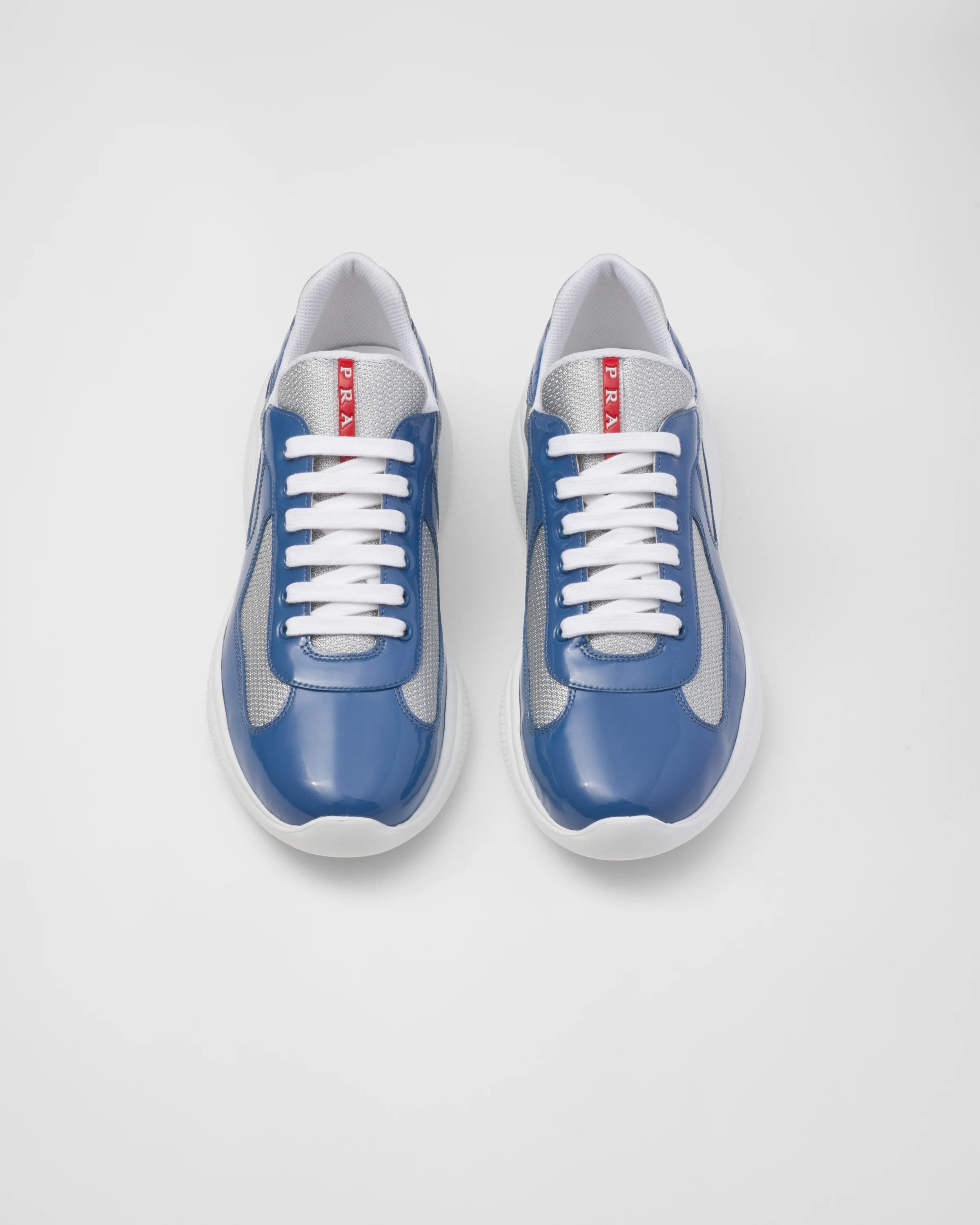Patent leather and technical fabric Prada America's Cup sneakers Aviation Blue/Silver