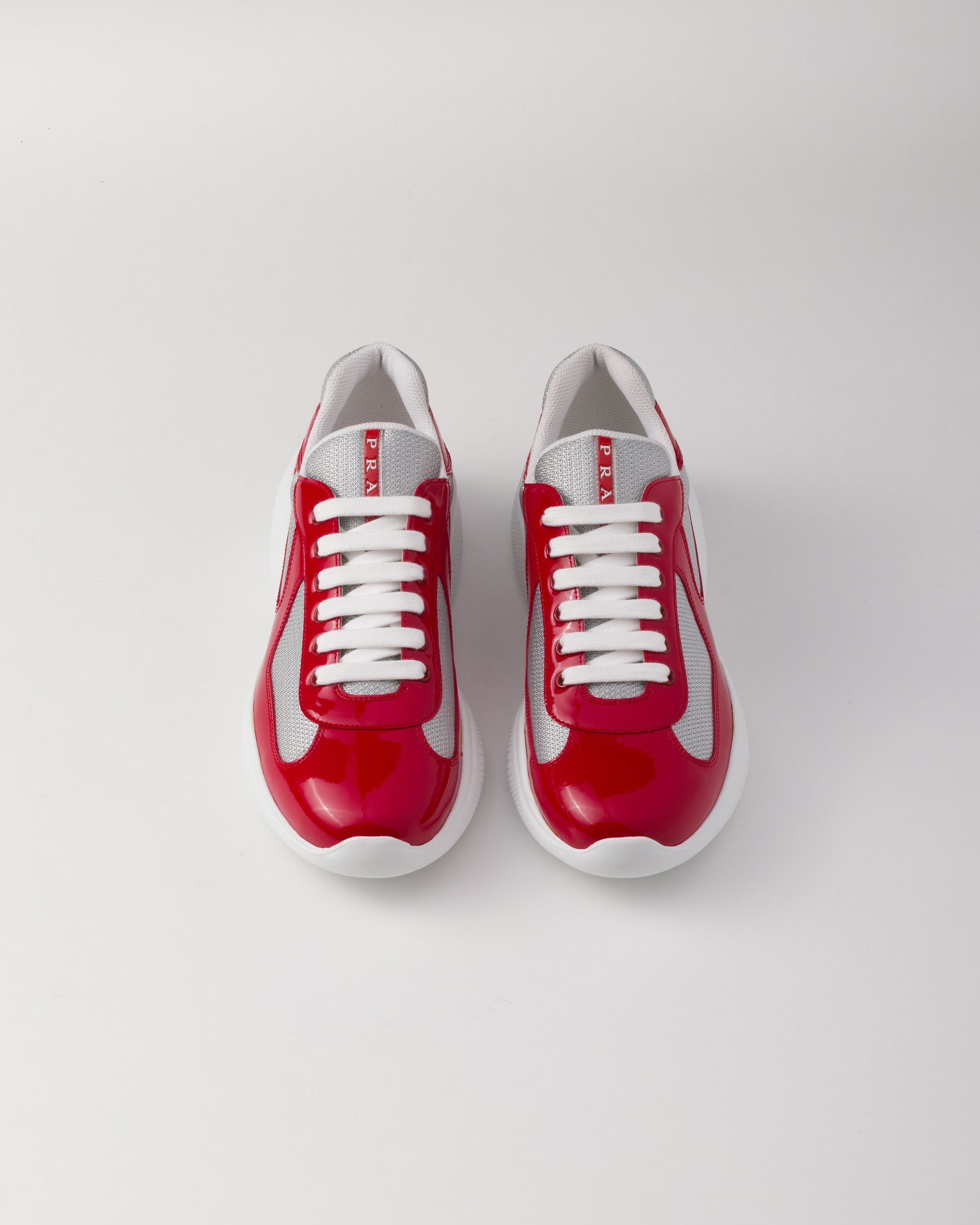 Patent leather and technical fabric Prada America's Cup sneakers (Red/Silver)