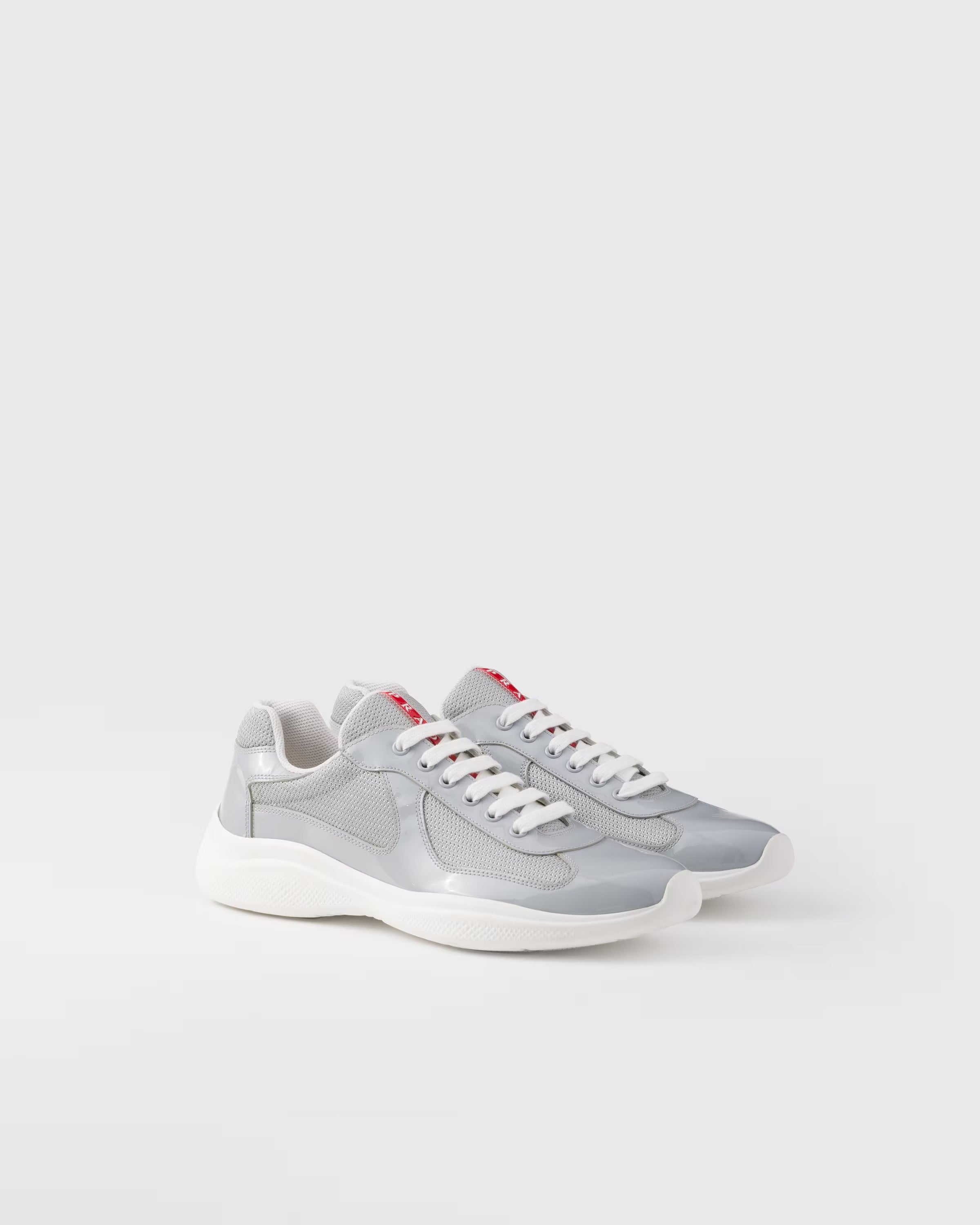 Patent leather and technical fabric Prada America's Cup sneakers Sunny (Pearl / Silver)