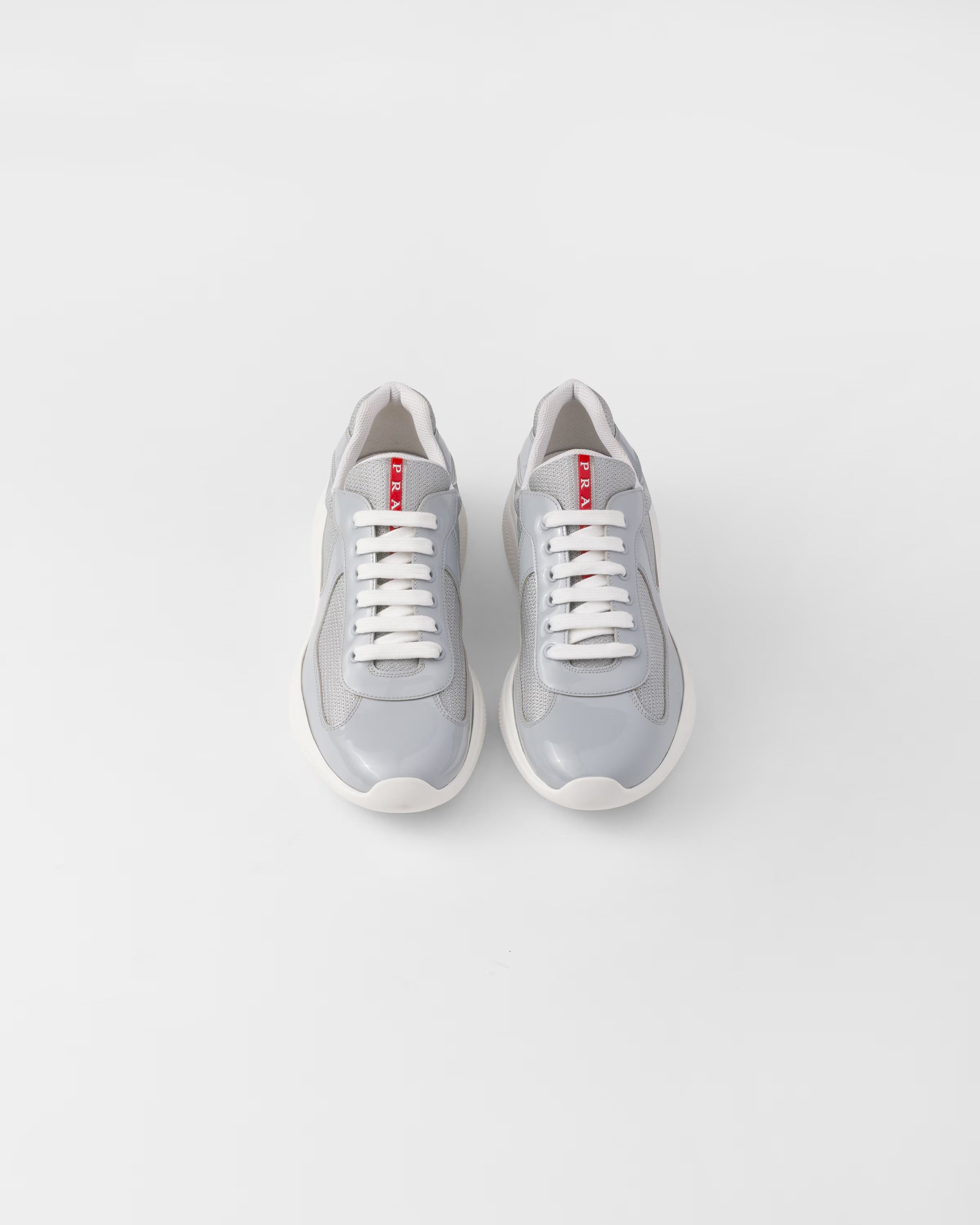 Patent leather and technical fabric Prada America's Cup sneakers Sunny (Pearl / Silver)