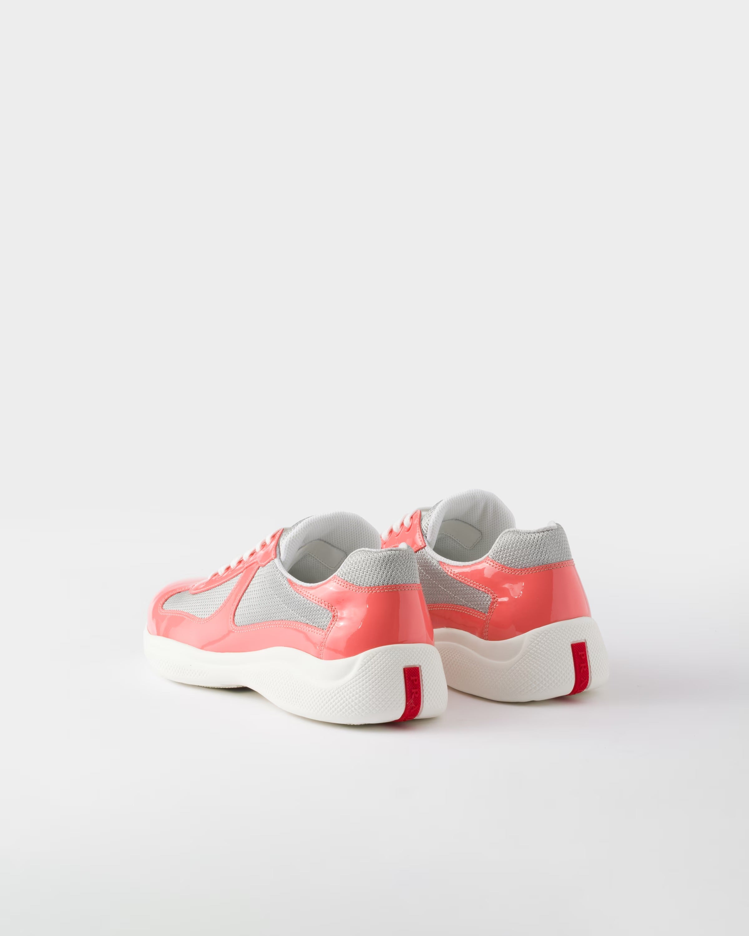 Patent leather and technical fabric Prada America's Cup sneakers Sunny (Coral/Silver)