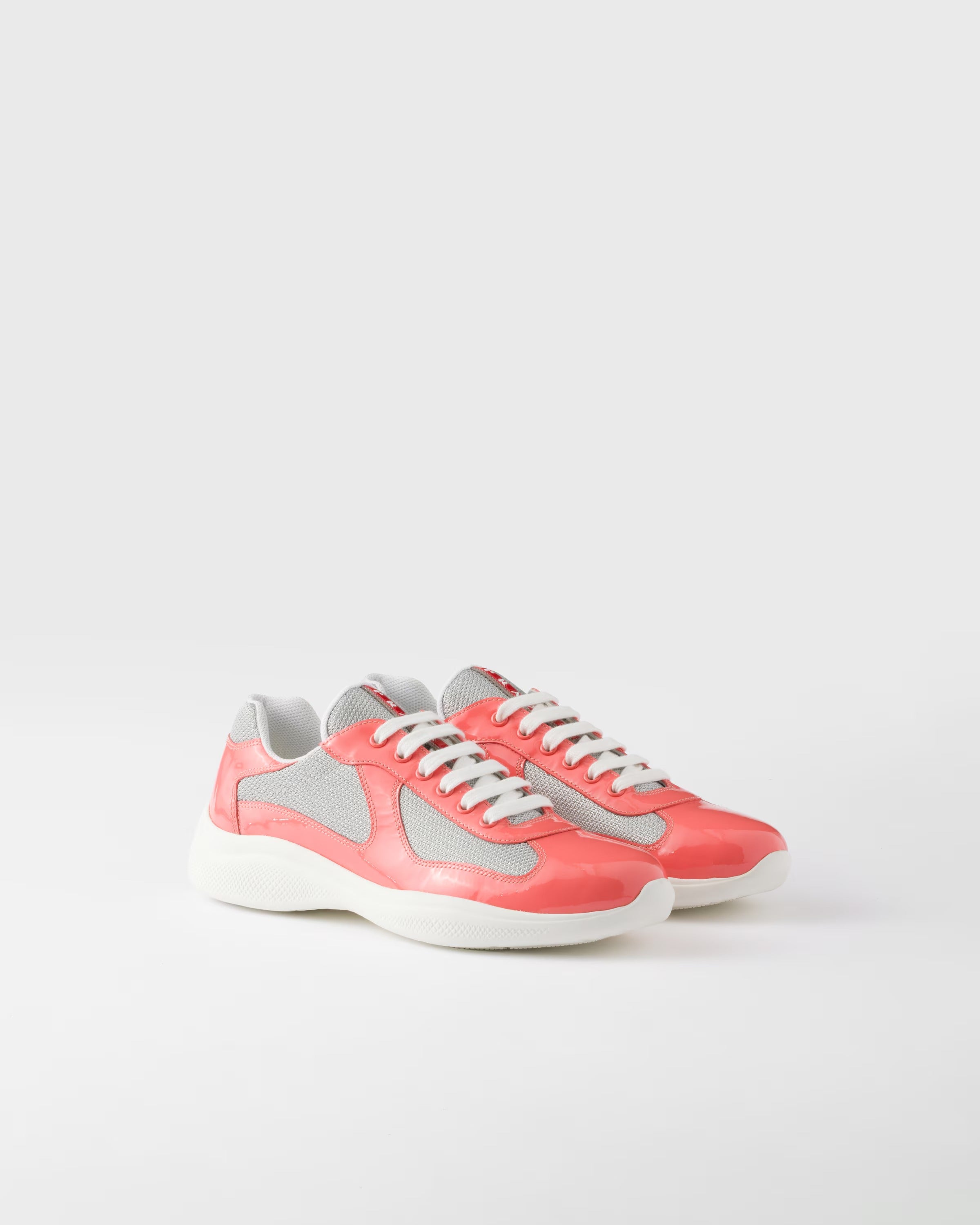Patent leather and technical fabric Prada America's Cup sneakers Sunny (Coral/Silver)