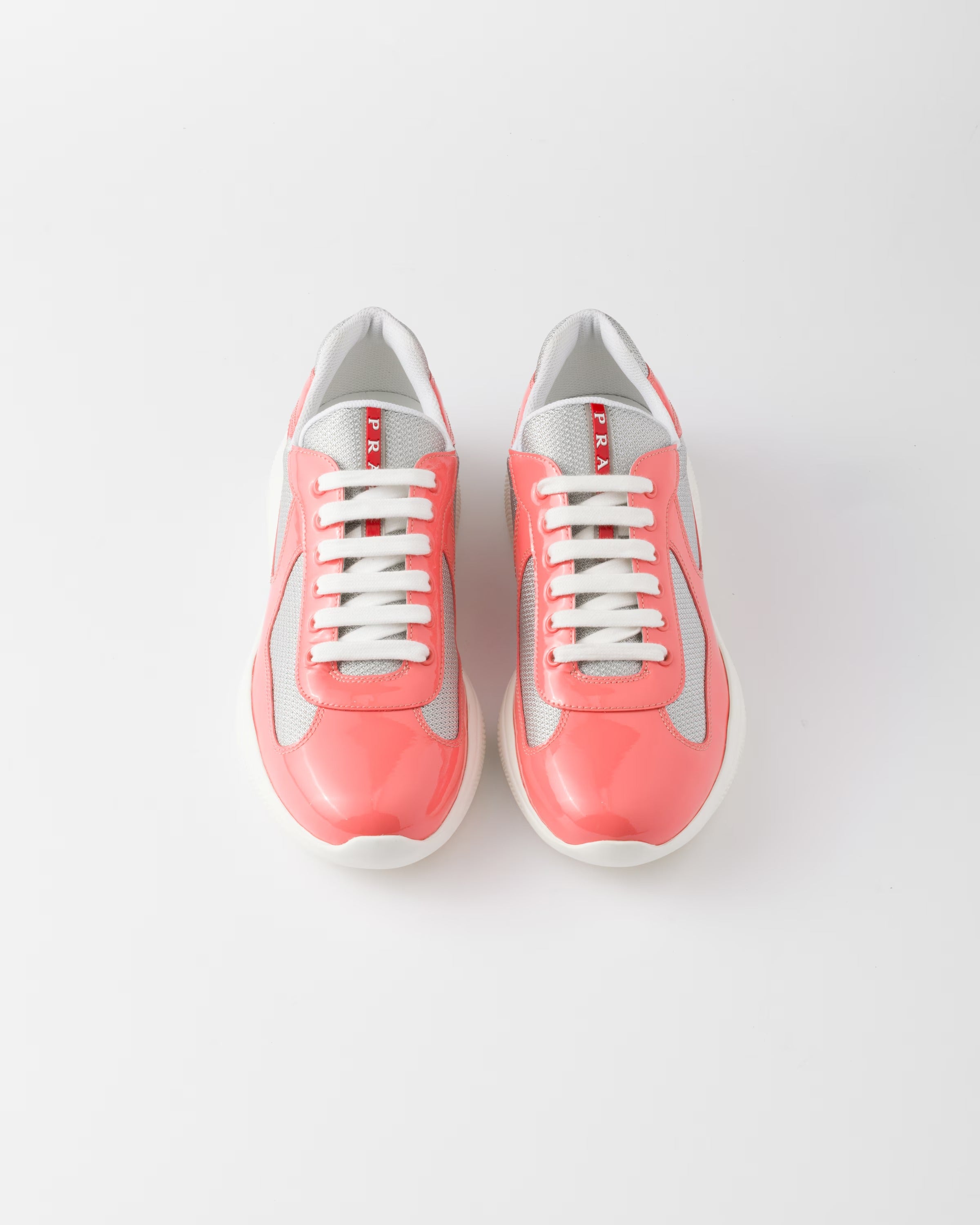 Patent leather and technical fabric Prada America's Cup sneakers Sunny (Coral/Silver)