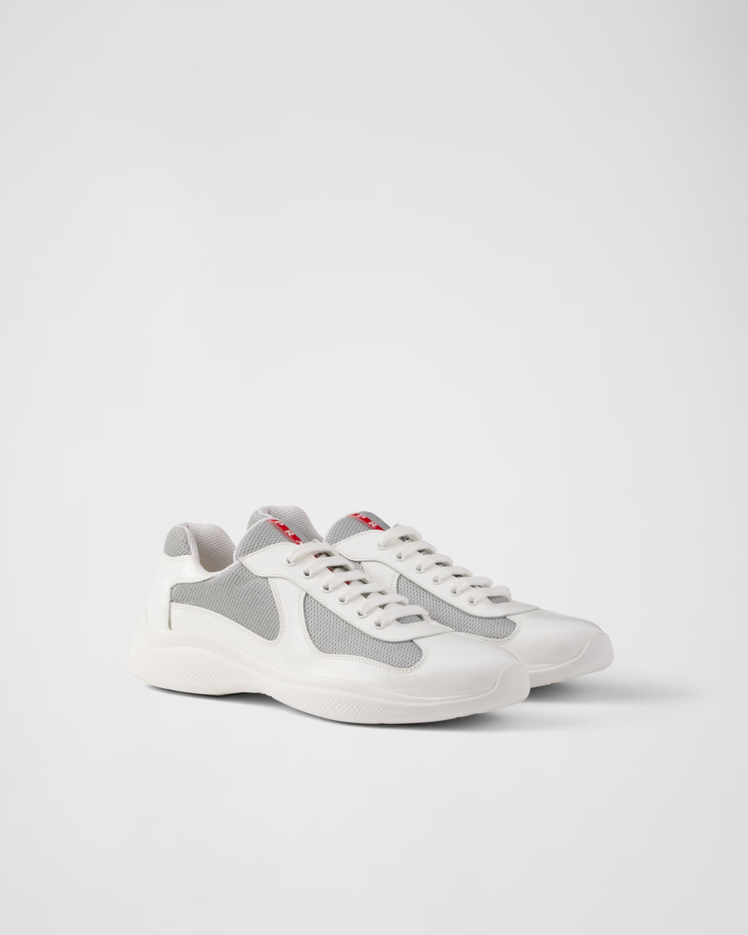 Patent leather and technical fabric Prada America's Cup sneakers Sunny (White/Silver)