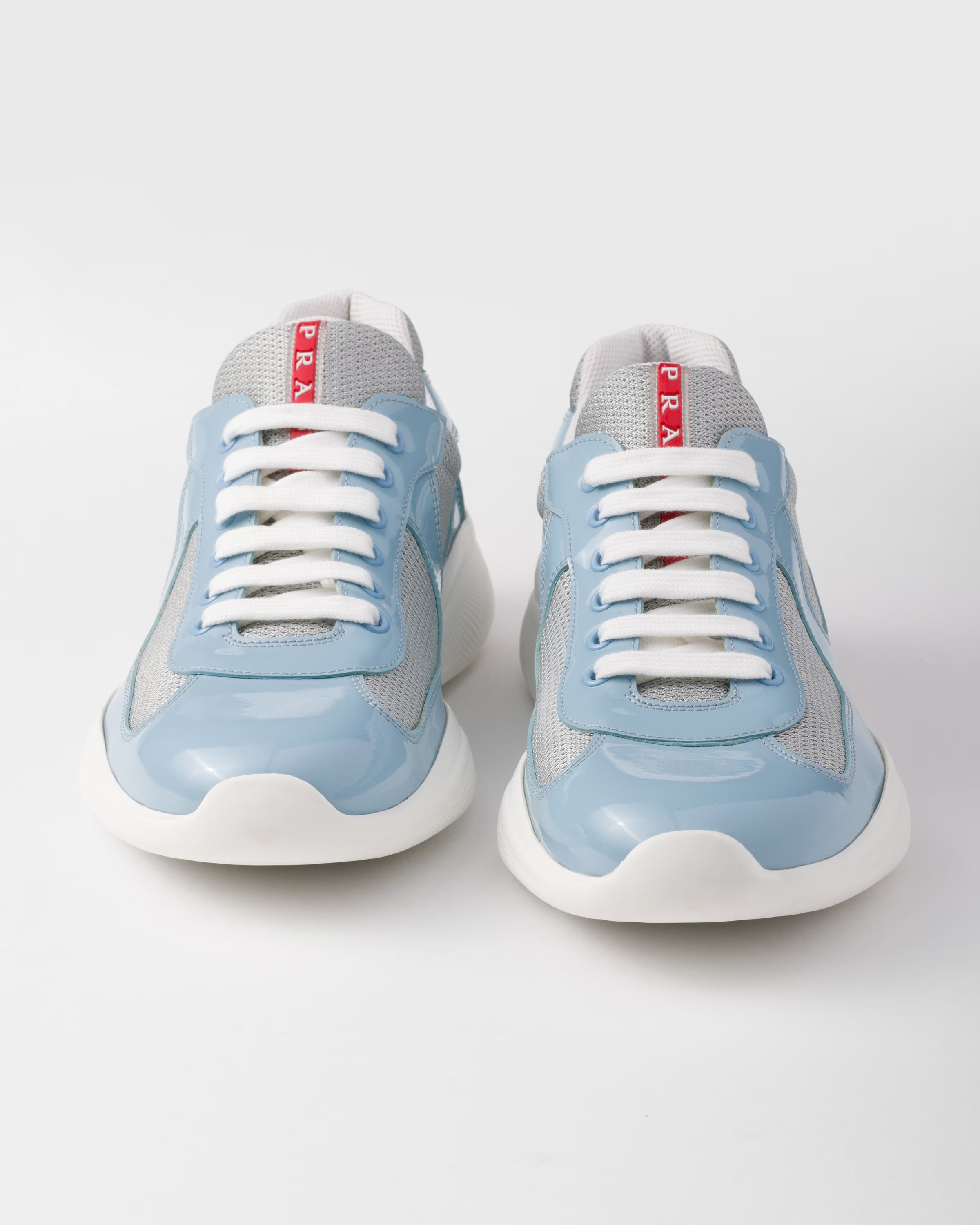 Patent leather and technical fabric Prada America's Cup sneakers (Silver/Celeste)