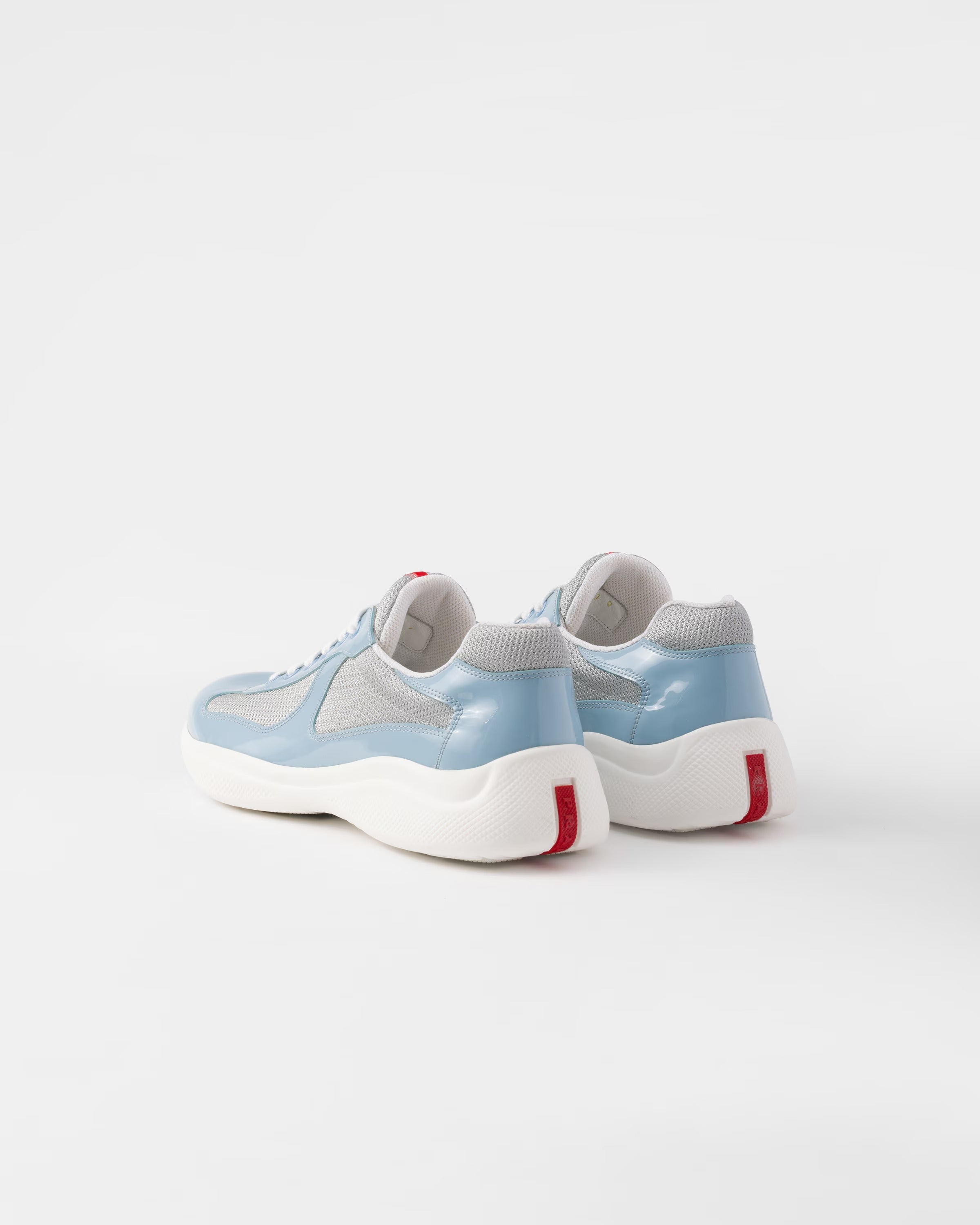 Patent leather and technical fabric Prada America's Cup sneakers (Silver/Celeste)