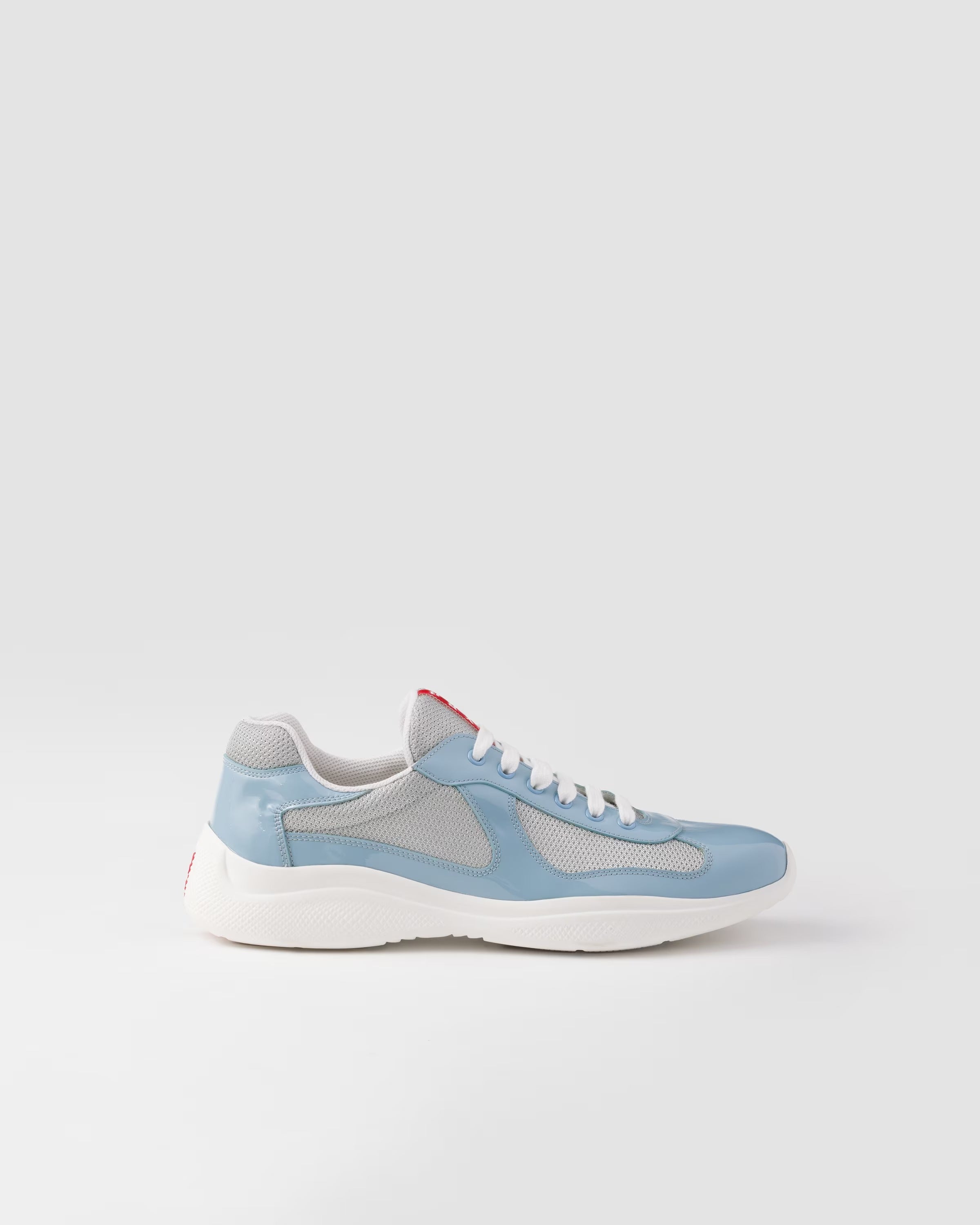 Patent leather and technical fabric Prada America's Cup sneakers (Silver/Celeste)