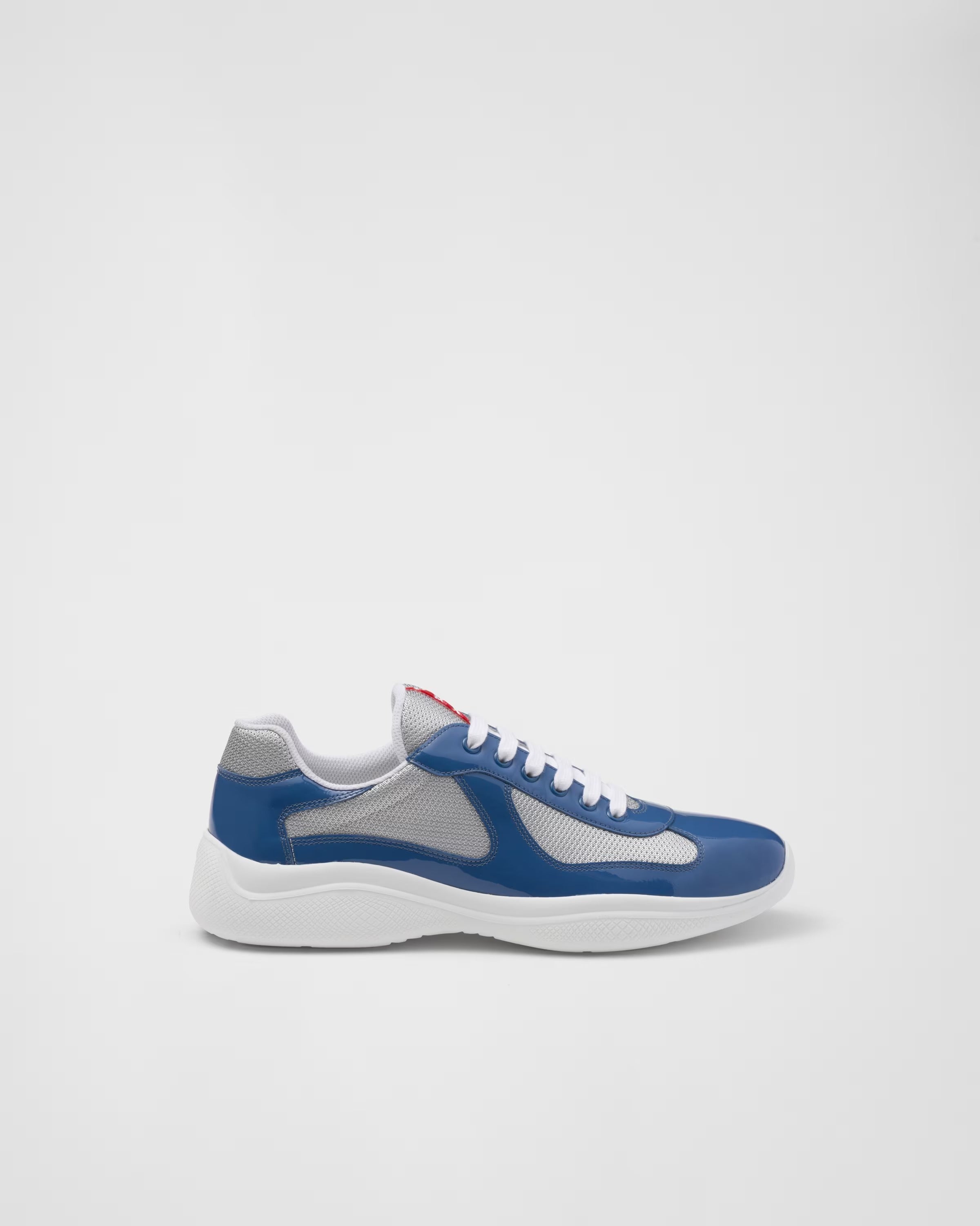 Patent leather and technical fabric Prada America's Cup sneakers Aviation Blue/Silver
