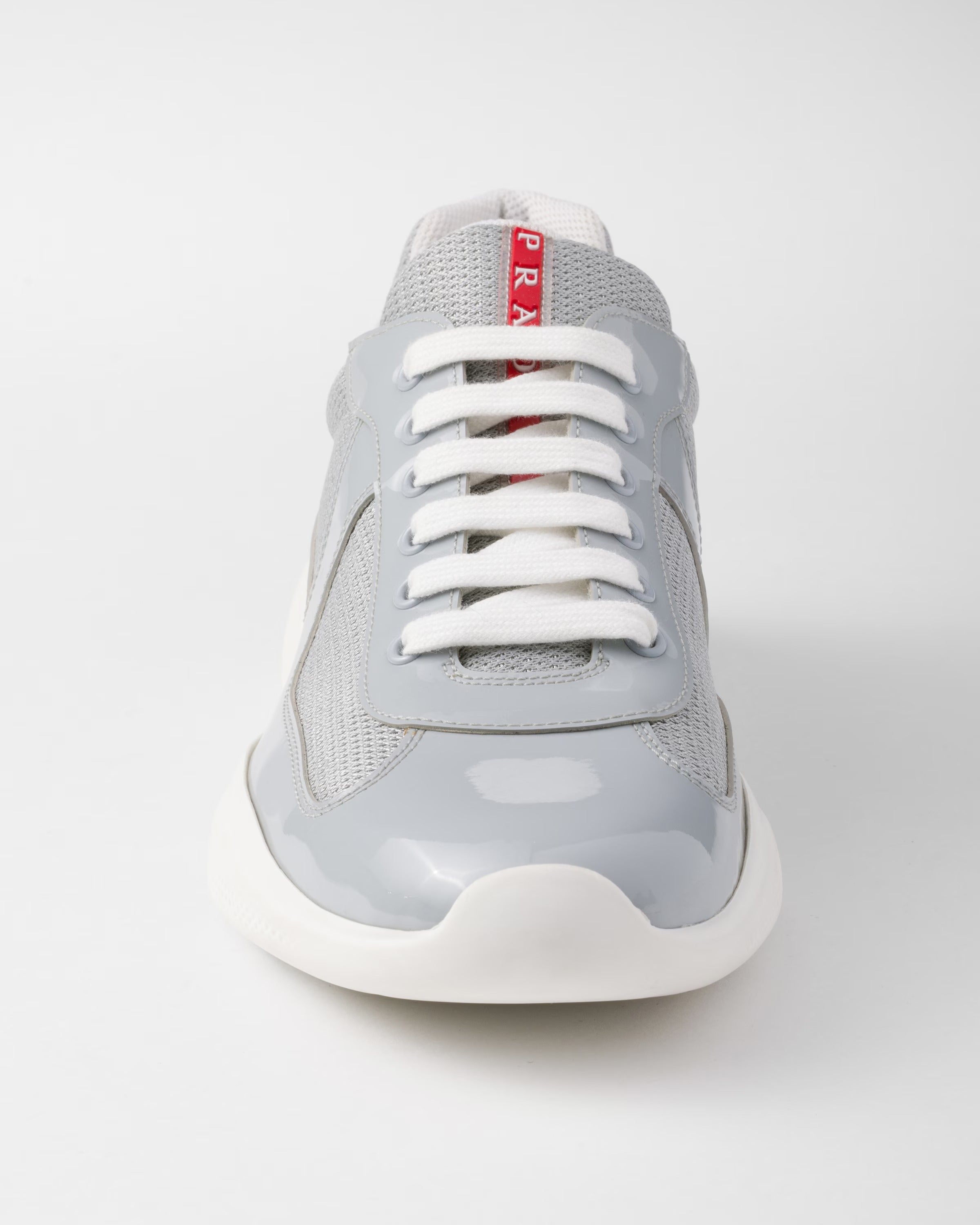 Patent leather and technical fabric Prada America's Cup sneakers Sunny (Pearl / Silver)