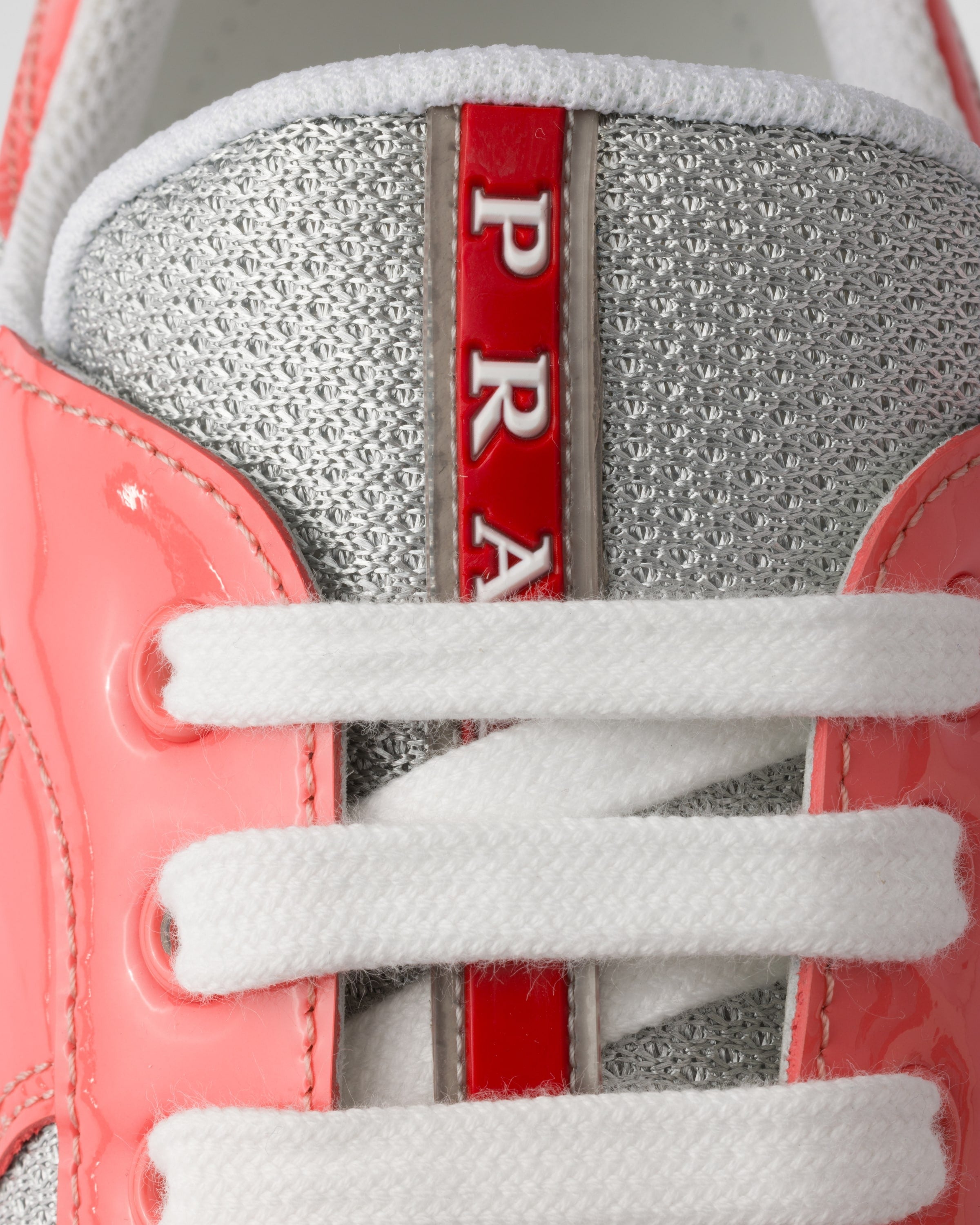 Patent leather and technical fabric Prada America's Cup sneakers Sunny (Coral/Silver)
