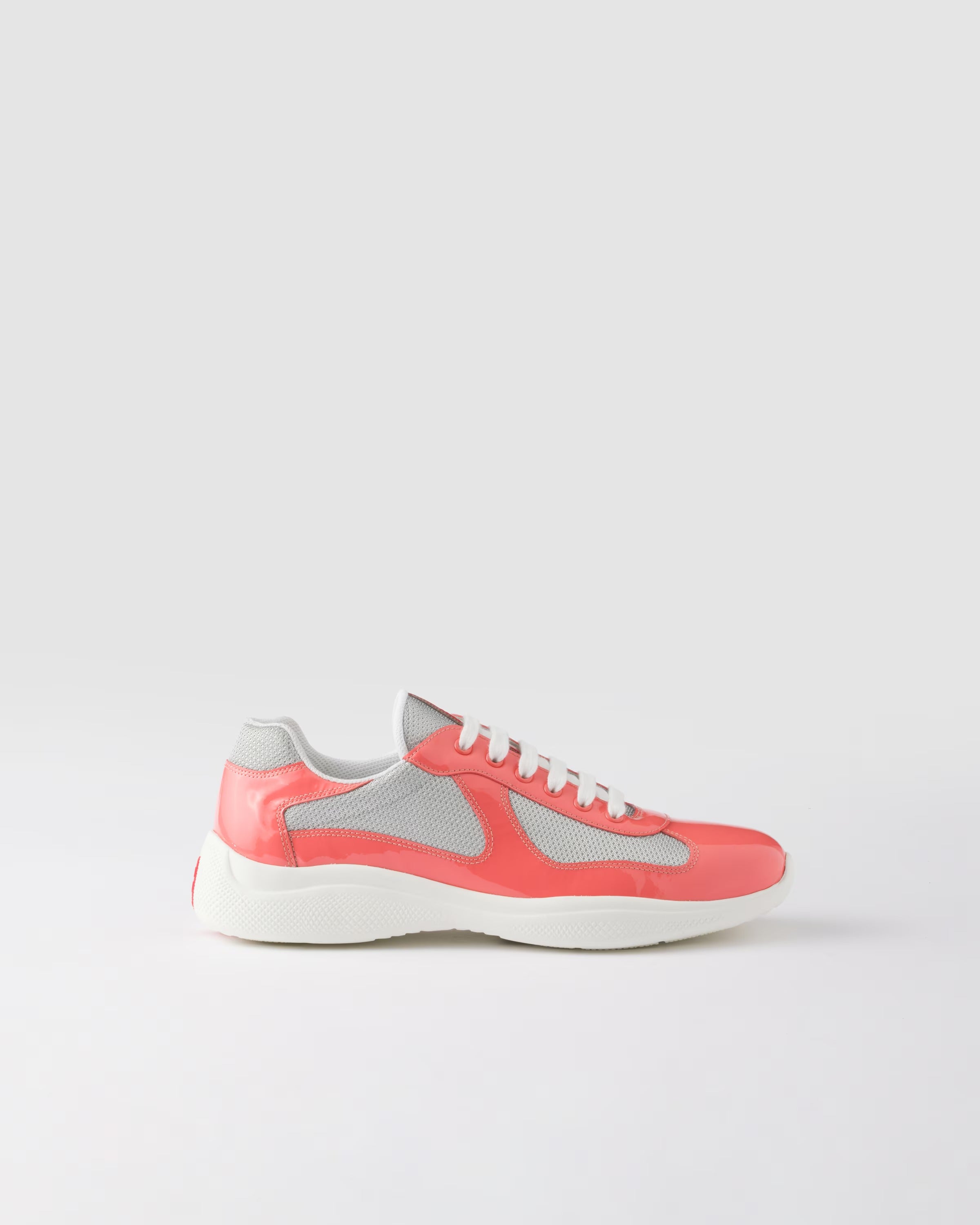 Patent leather and technical fabric Prada America's Cup sneakers Sunny (Coral/Silver)