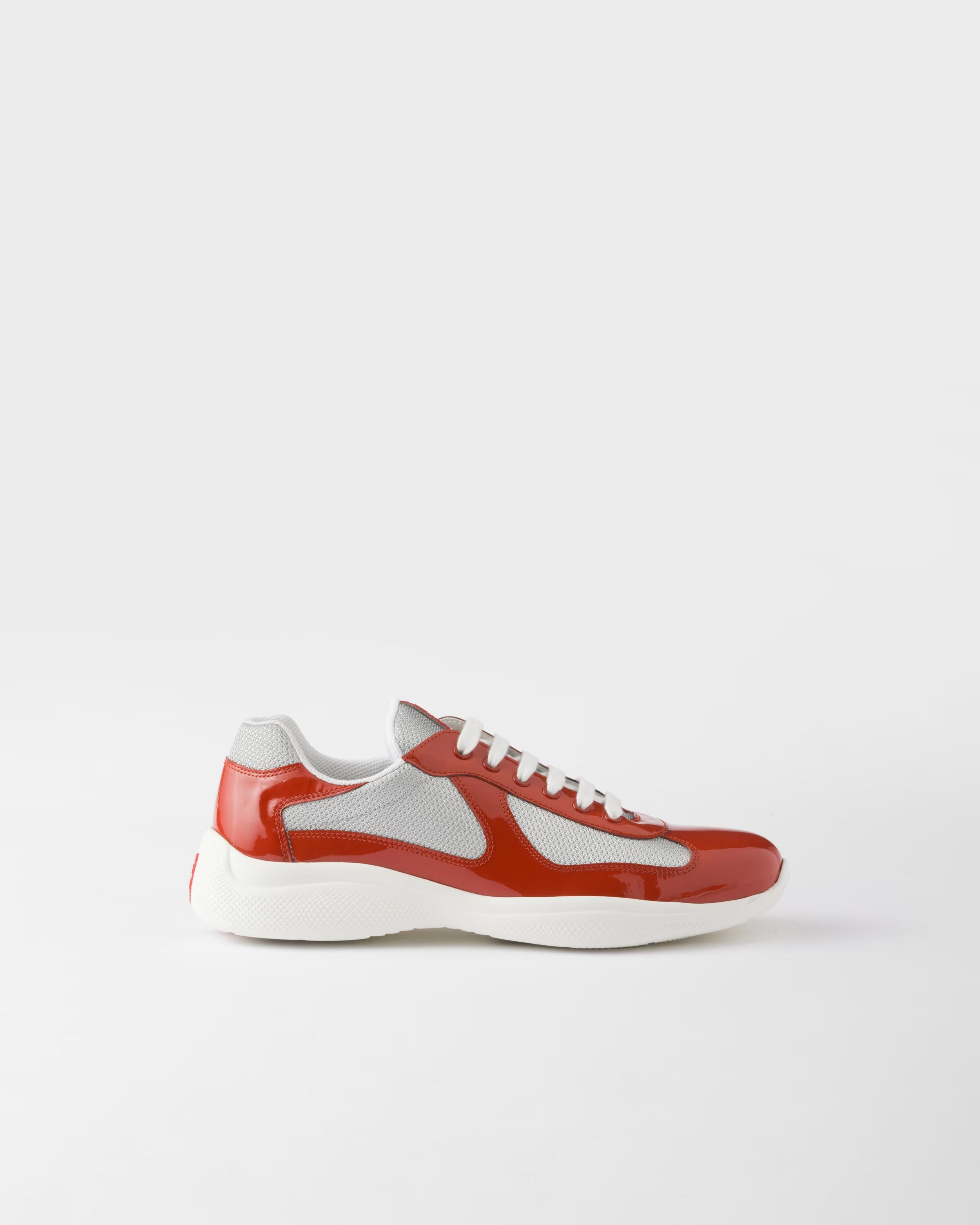Patent leather and technical fabric Prada America's Cup sneakers (Copper/Silver)