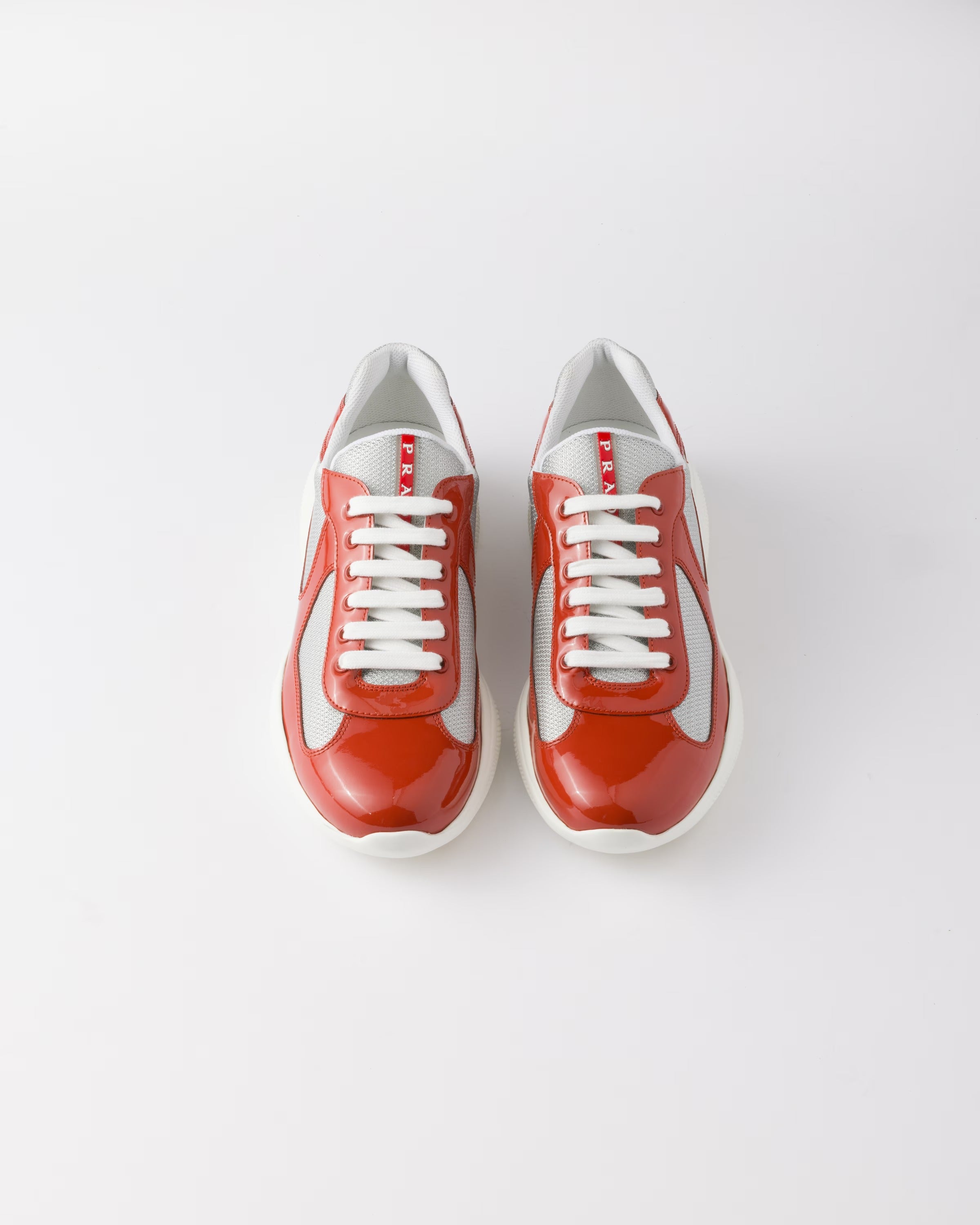 Patent leather and technical fabric Prada America's Cup sneakers (Copper/Silver)