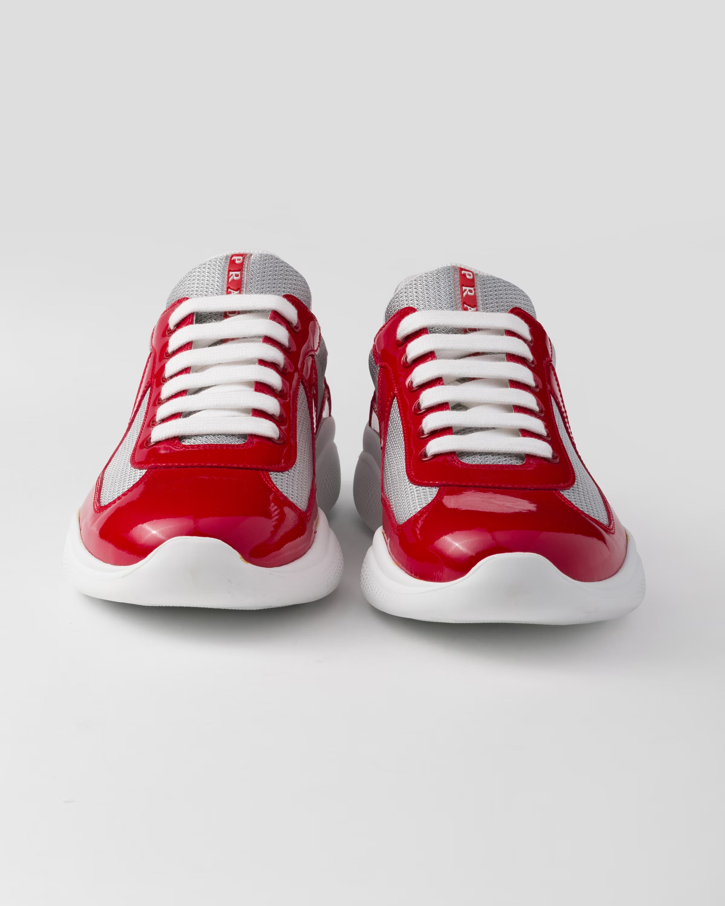 Patent leather and technical fabric Prada America's Cup sneakers (Red/Silver)