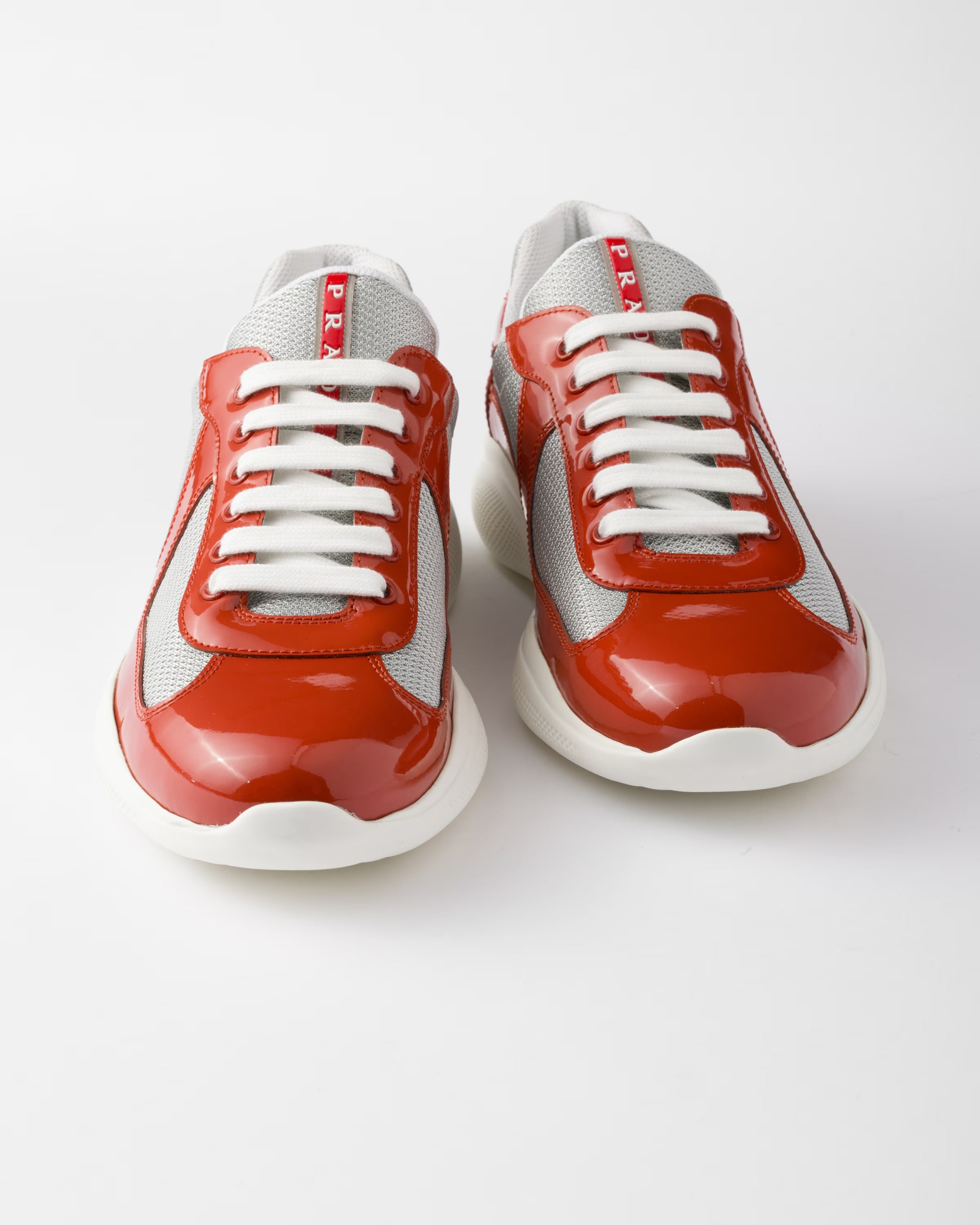 Patent leather and technical fabric Prada America's Cup sneakers (Copper/Silver)