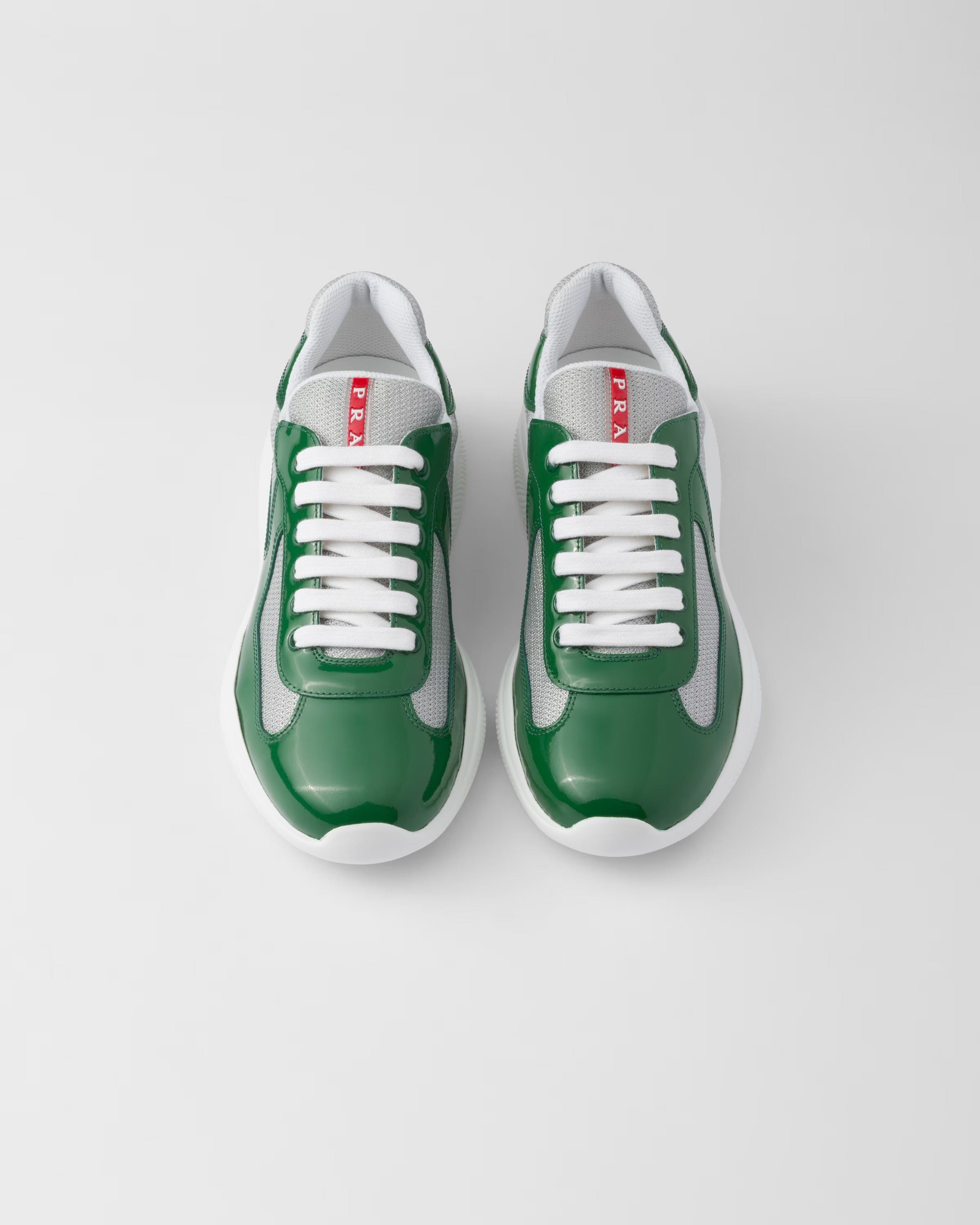 Patent leather and technical fabric Prada America's Cup sneakers (Green / Silver)