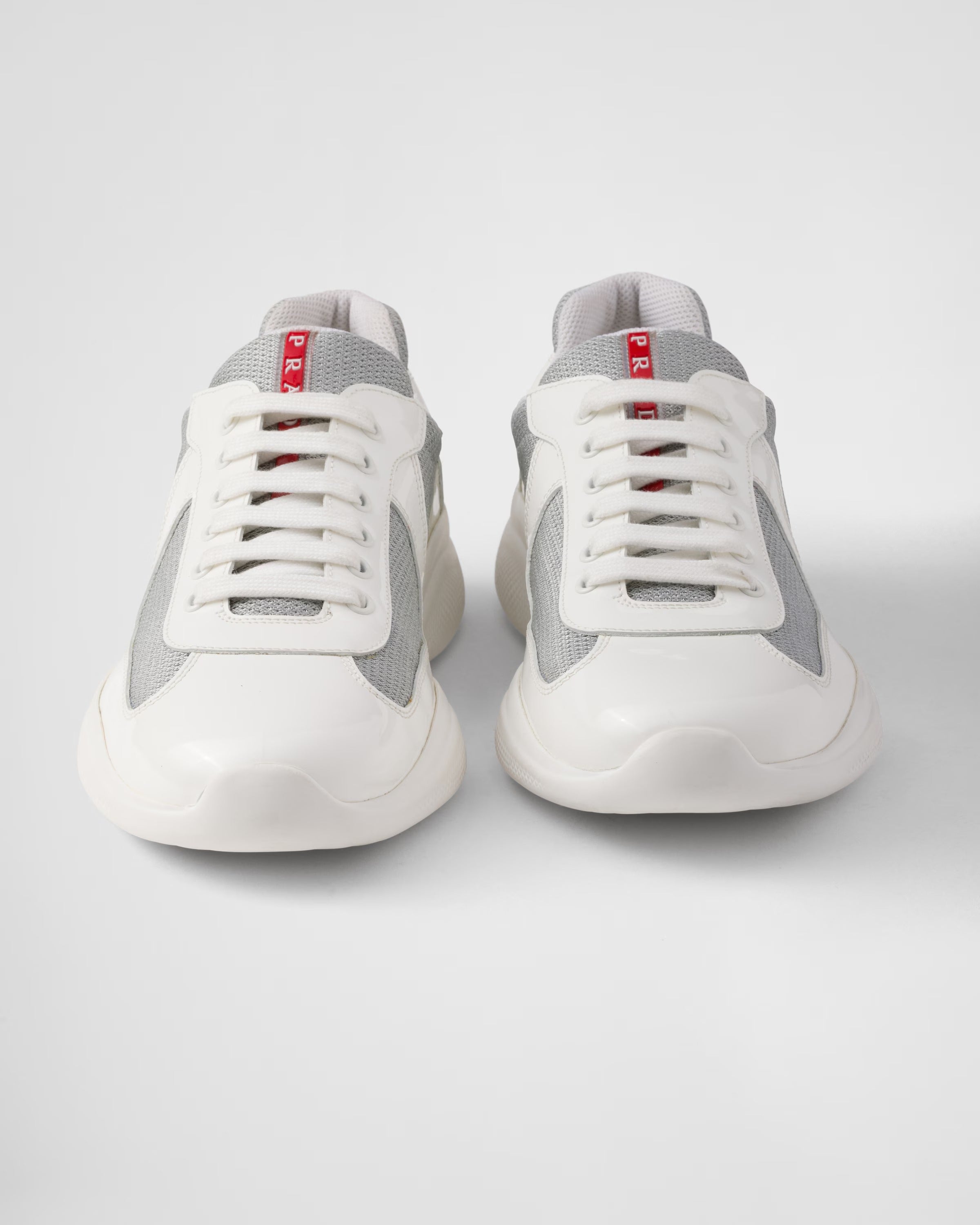 Patent leather and technical fabric Prada America's Cup sneakers Sunny (White/Silver)