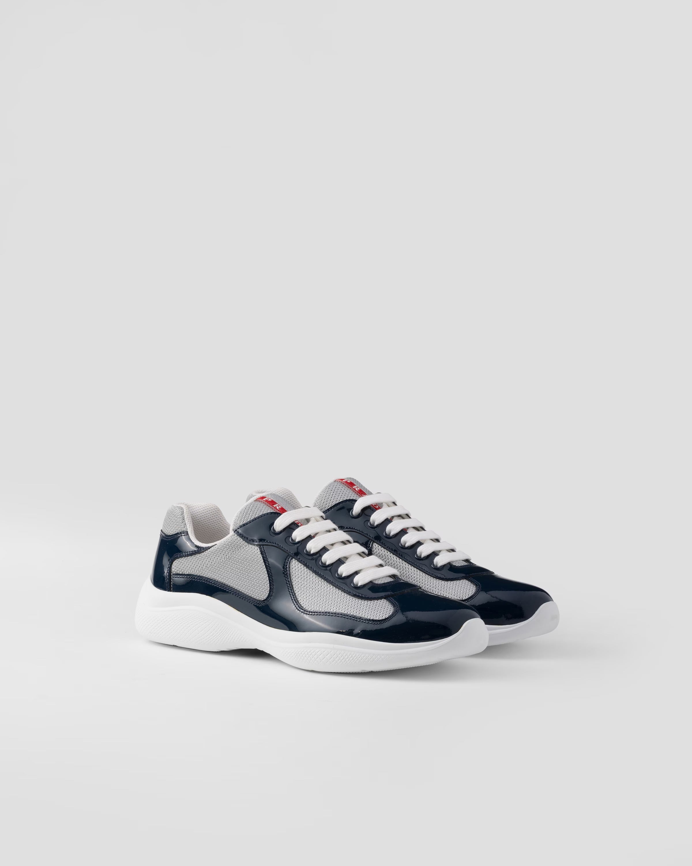 Patent leather and technical fabric Prada America's Cup sneakers Aviation Blue/Silver