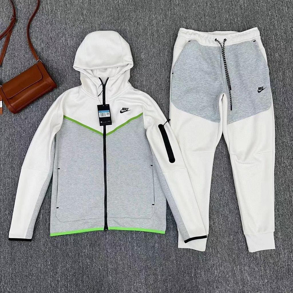 Nike Tech Fleece White,Grey and neon Hoodie & Joggers